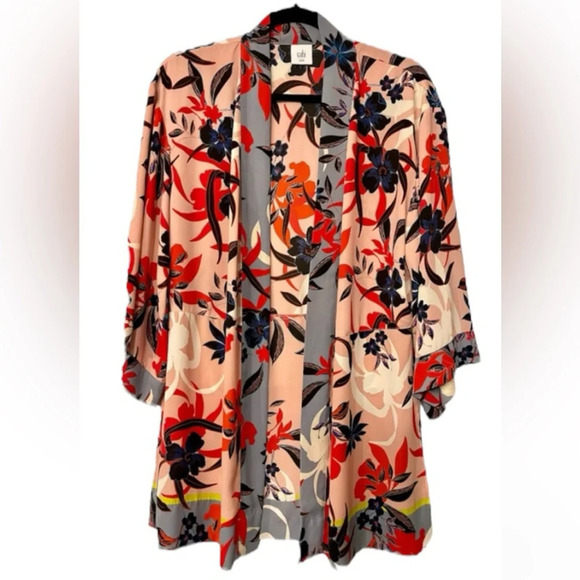 🚩 Final Sale- CAbi | Vibrant Floral Kimono Wrap Cardigan, XS/S Japanese Tropical - Picture 4 of 11